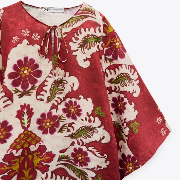 Zara Linen Blend Printed Tunic Dress Size M/L - Picture 11 of 13